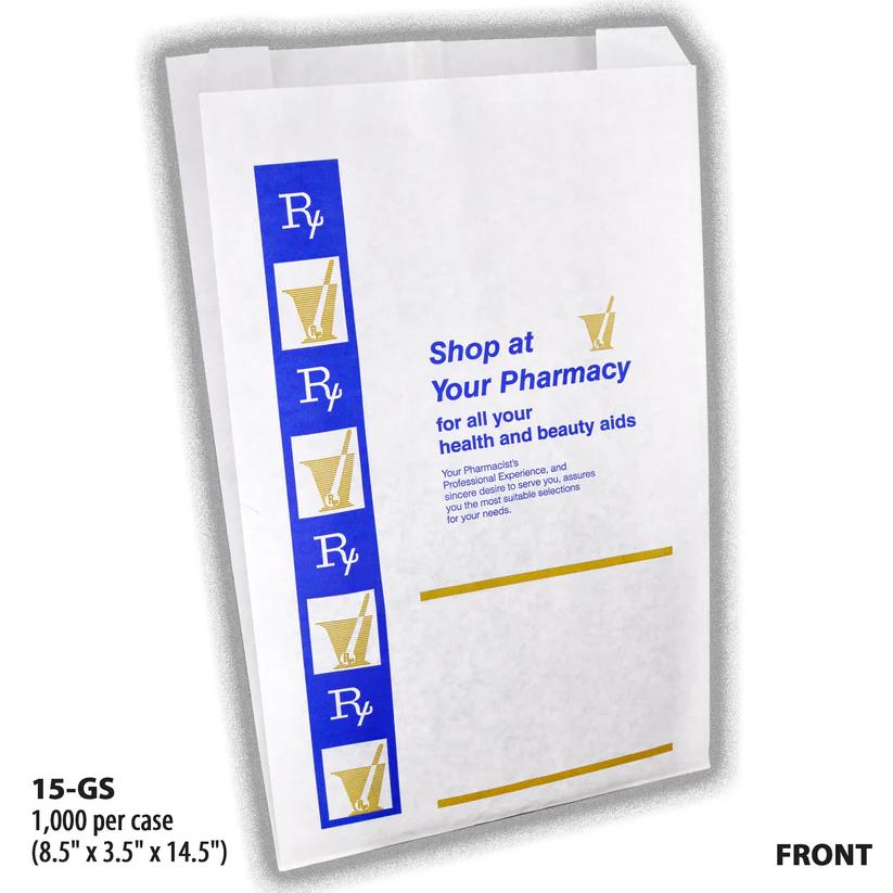 GS-15-FRONT, white paper pharmacy bag