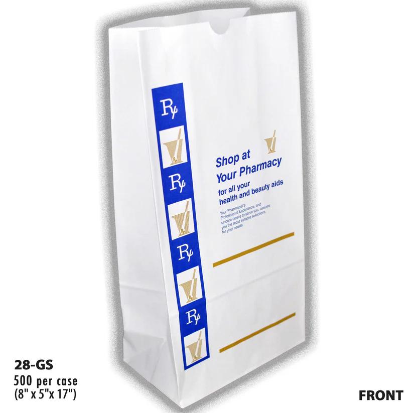 GS-28-FRONT, white paper pharmacy bag
