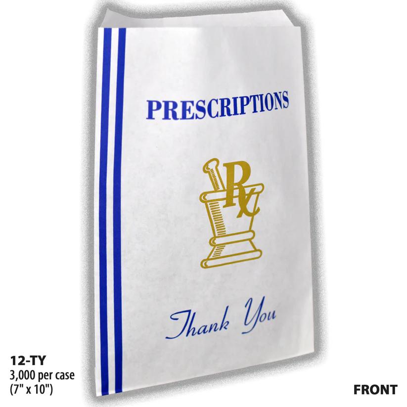 TY-12-FRONT, white paper pharmacy bag