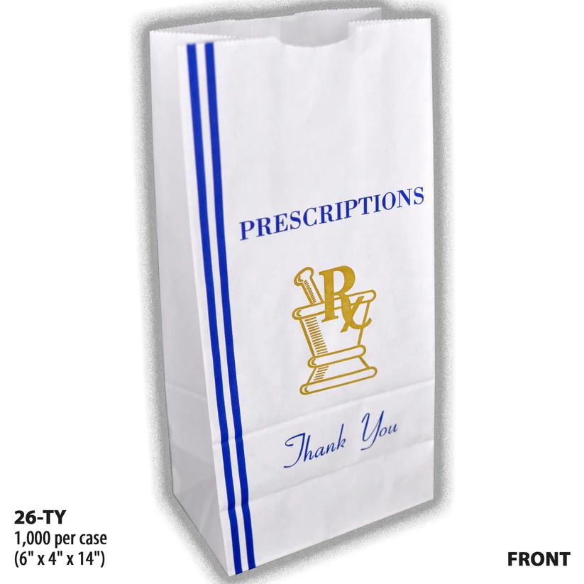 TY-26-FRONT, white paper pharmacy bag