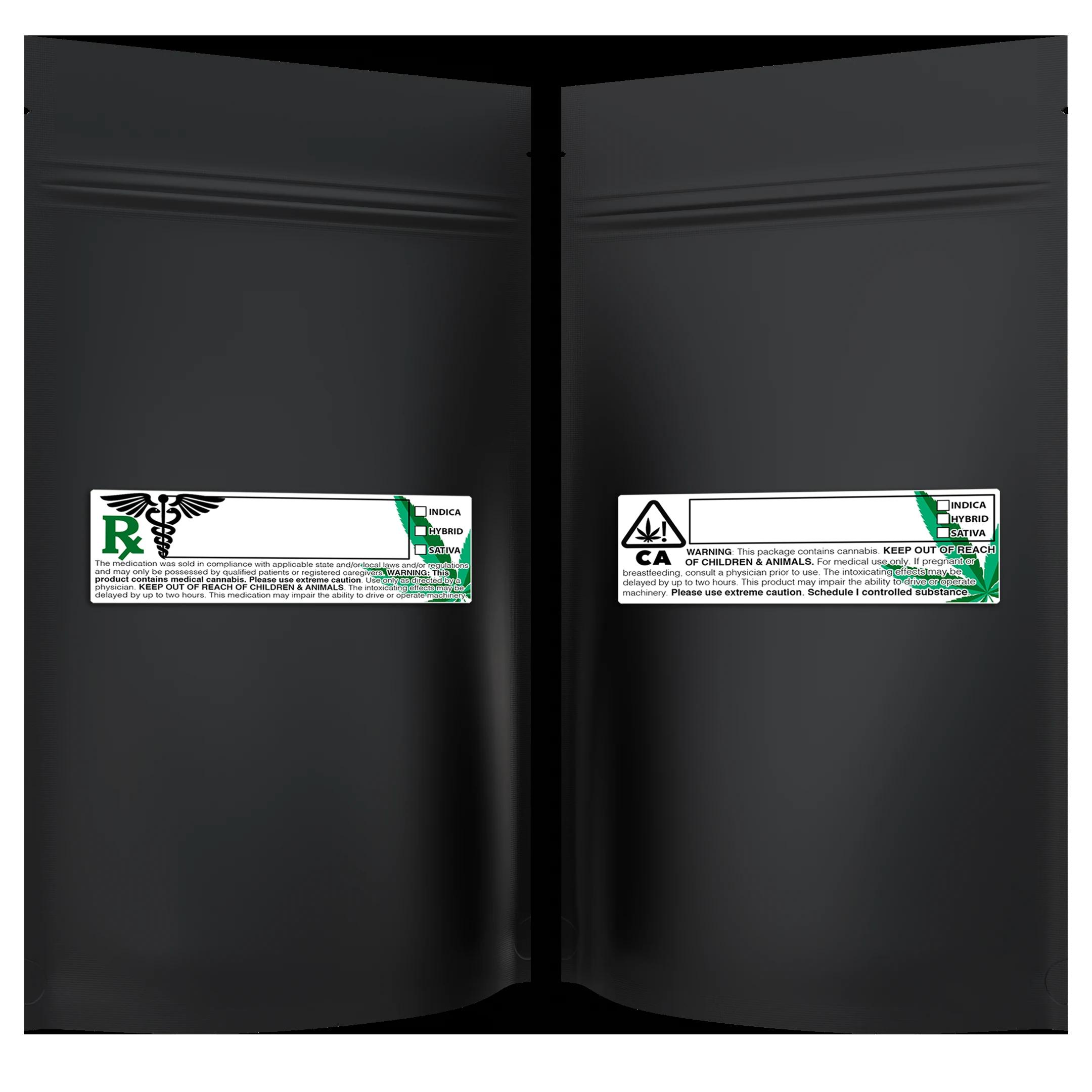 1/2 oz Matte Black Opaque + Labels, matte black opaque + labels mylar bag