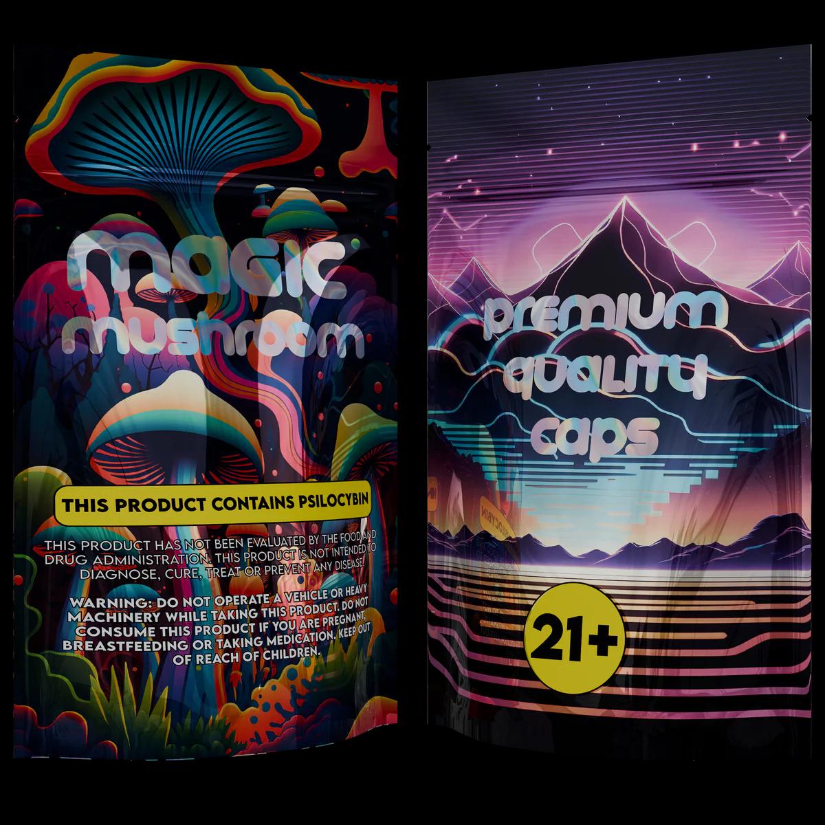 1/4 oz Holographic Black Mushroom Pouch, holographic black mushroom pouch mylar bag