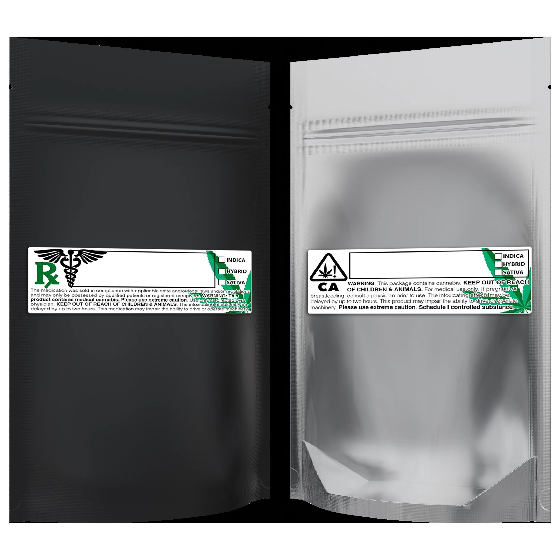 1/4 oz Matte Black/Clear + Labels, matte black/clear + labels mylar bag