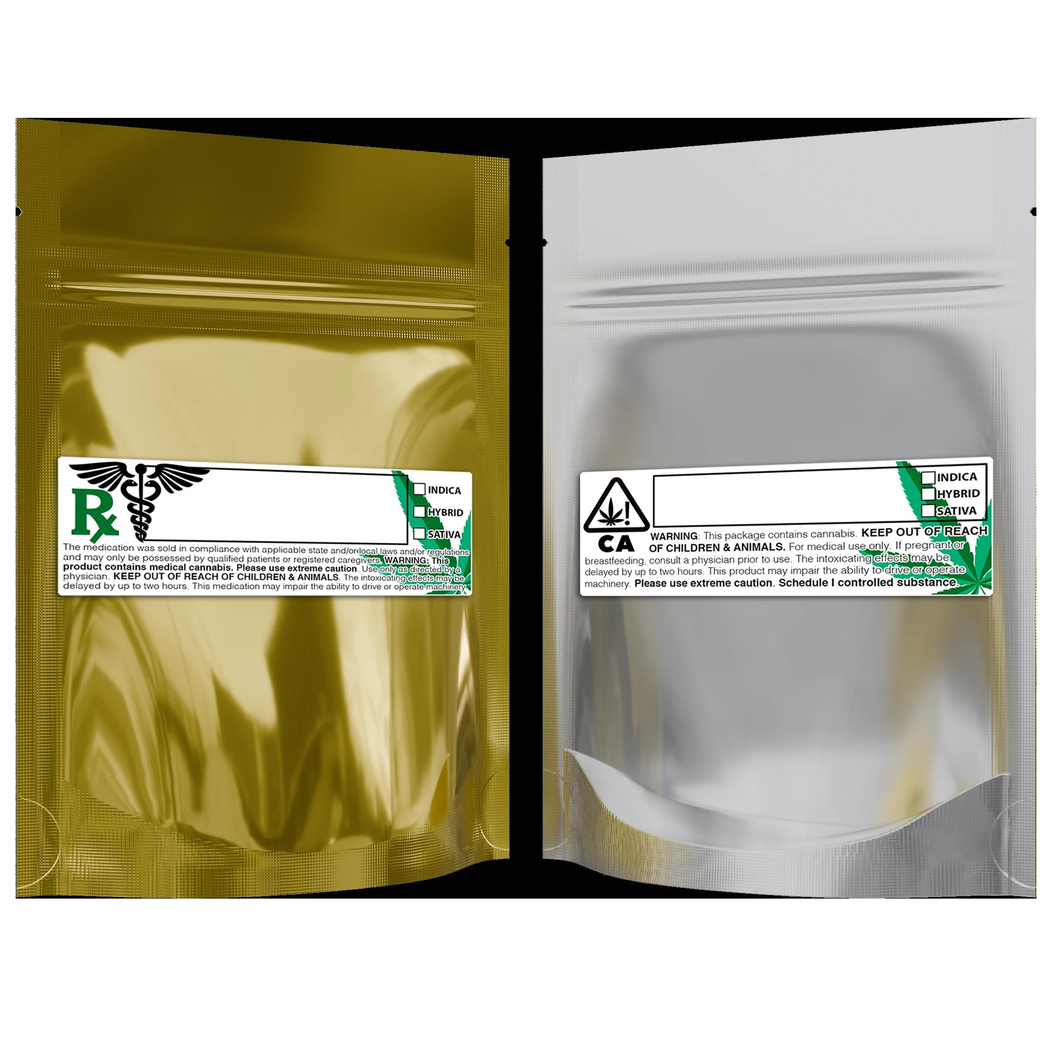 1/8 oz Gold/Clear + Labels, gold/clear + labels mylar bag