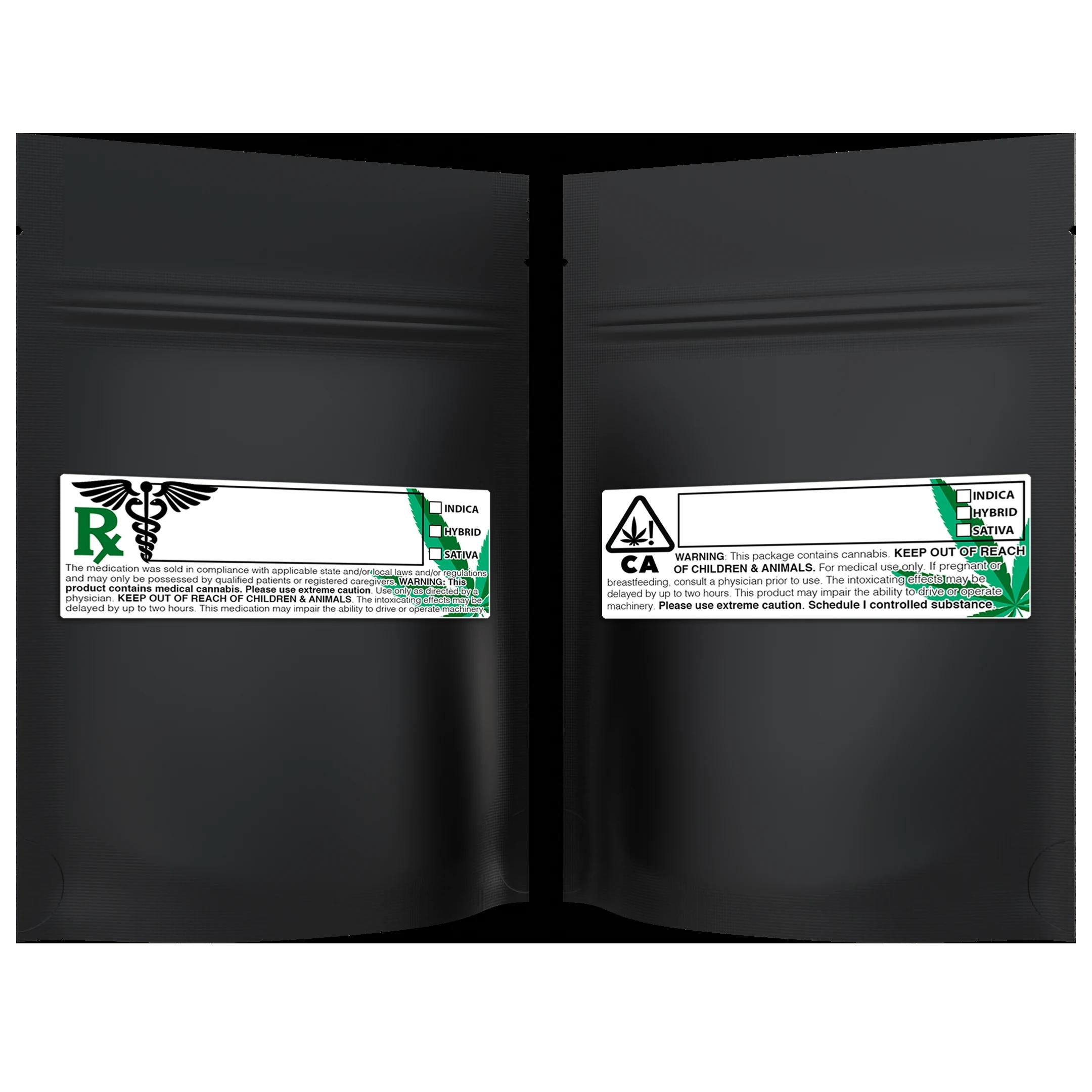 1/8 oz Matte Black Opaque + Labels, matte black opaque + labels mylar bag