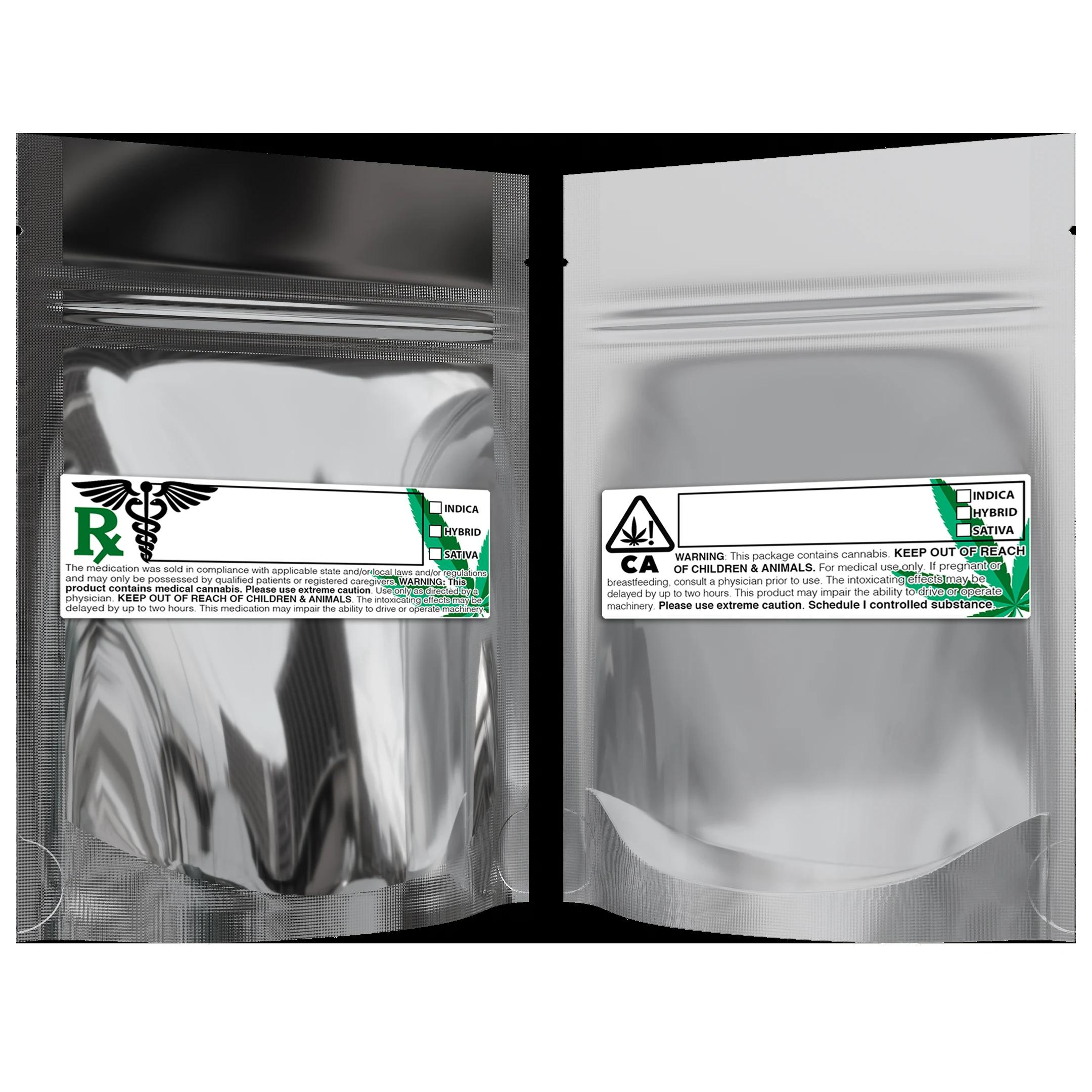 1/8 oz Silver + Labels, silver/clear + labels mylar bag